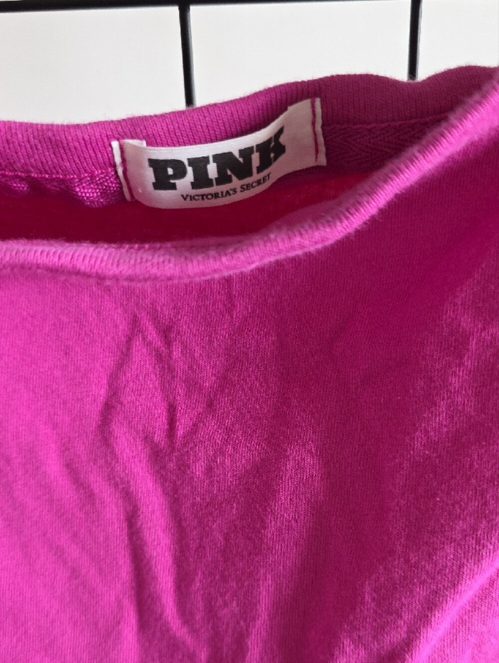PINK Victoria's Secret Hot Pink Cropped Off The Shoulder Tee - Picture 2 of 4
